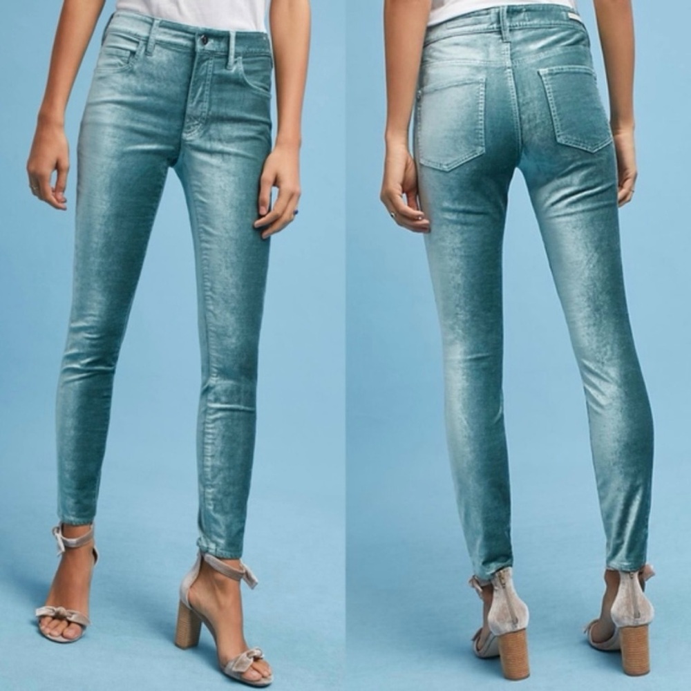 Anthropologie Pilcro Velvet High Rise Skinny Size 27 Blue Light Turquoise